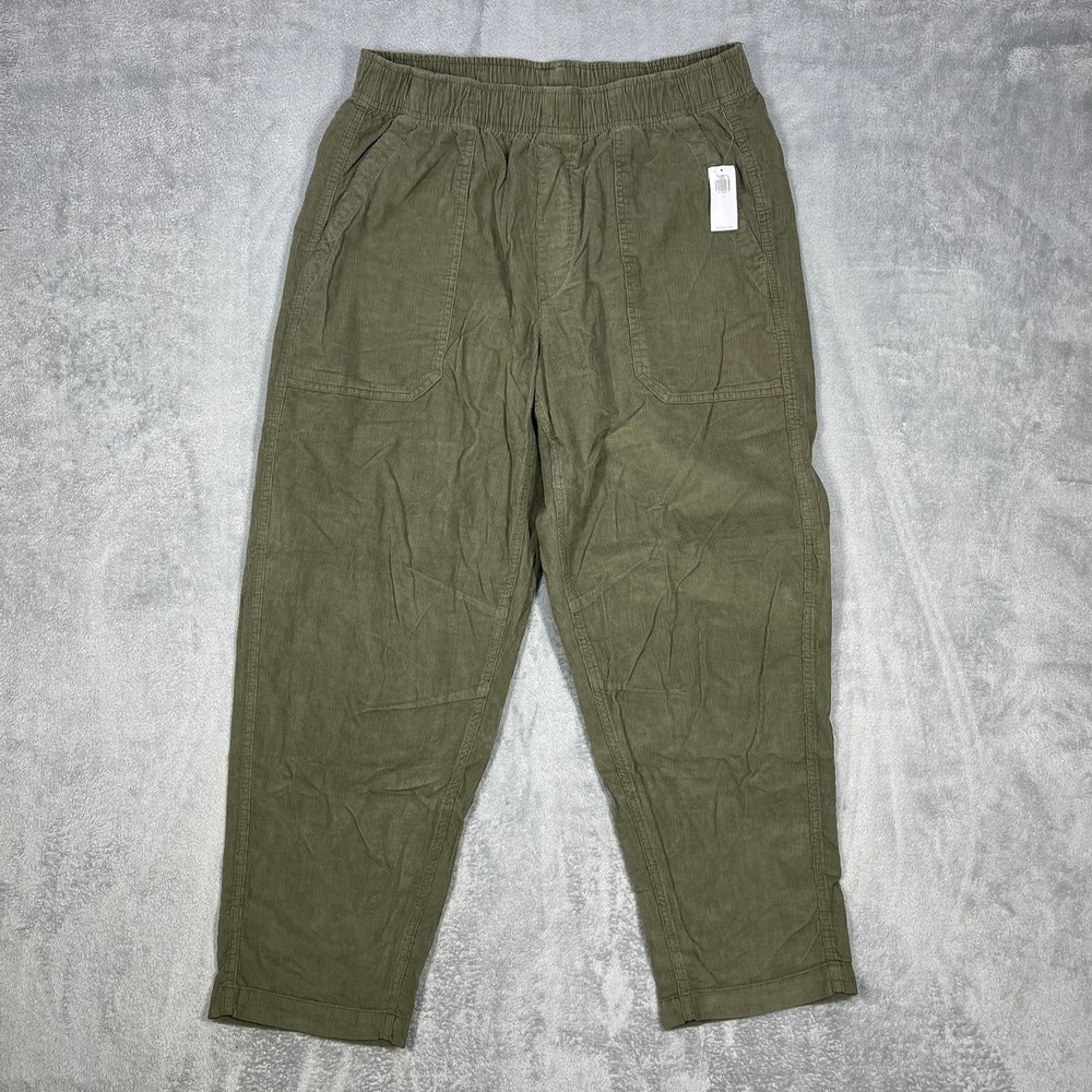 Old Navy Corduroy Pants Womens Large Olive Green Elastic Waist Patch Pockets